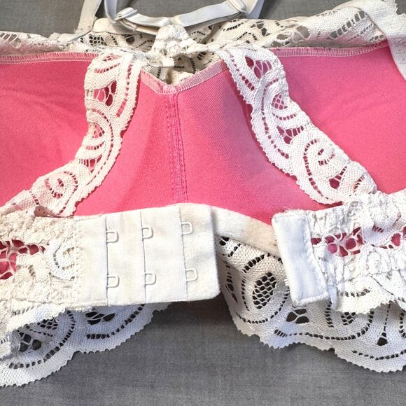 Victorias Secret Pink Push Up Bralette Bra Med (34CD-36AB) High Neck White Lace - Picture 5 of 10